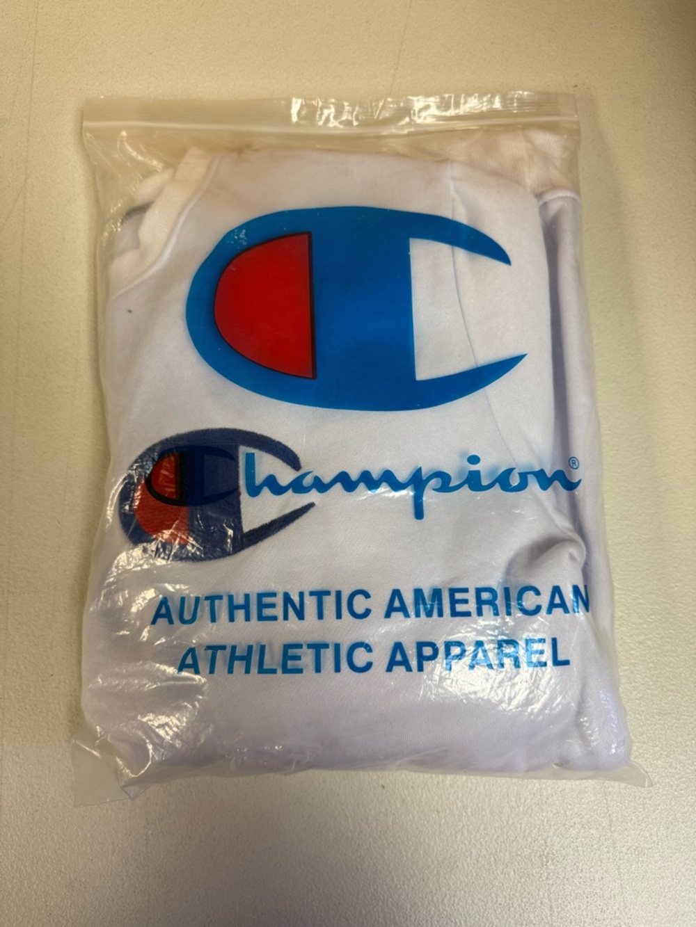 Champion White Tee with Blue and Red Logo